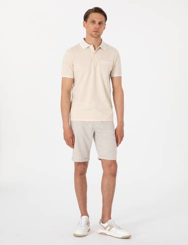 Bej Slim Fit Beli Lastikli Bağcıklı Dokuma Şort