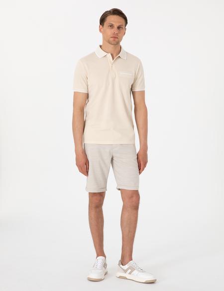 Bej Slim Fit Beli Lastikli Bağcıklı Dokuma Şort - 50305677003