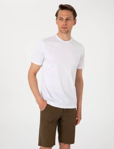 Beyaz Slim Fit %100 Pamuk Merserize Basic Tişört