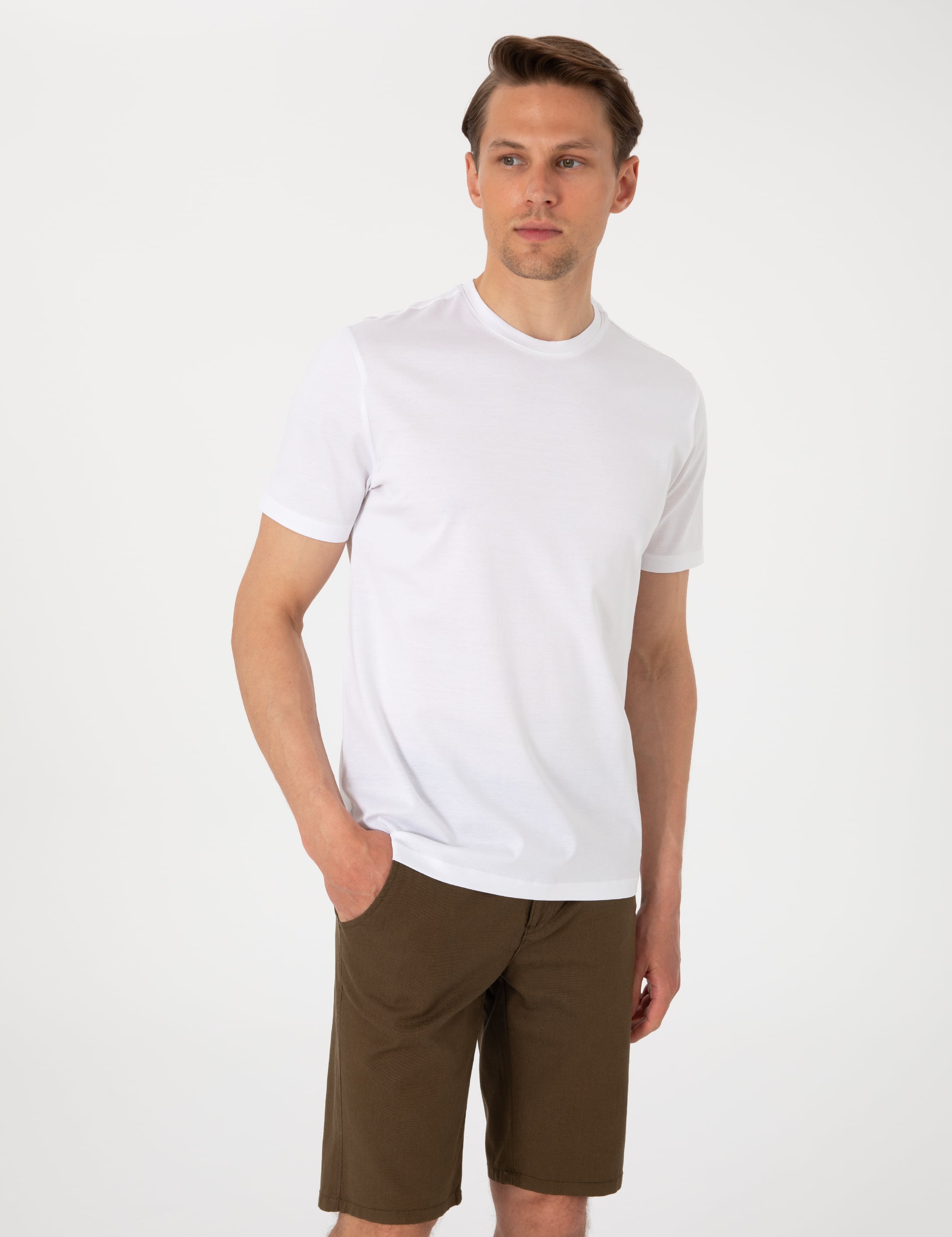 Beyaz Slim Fit %100 Pamuk Merserize Basic Tişört