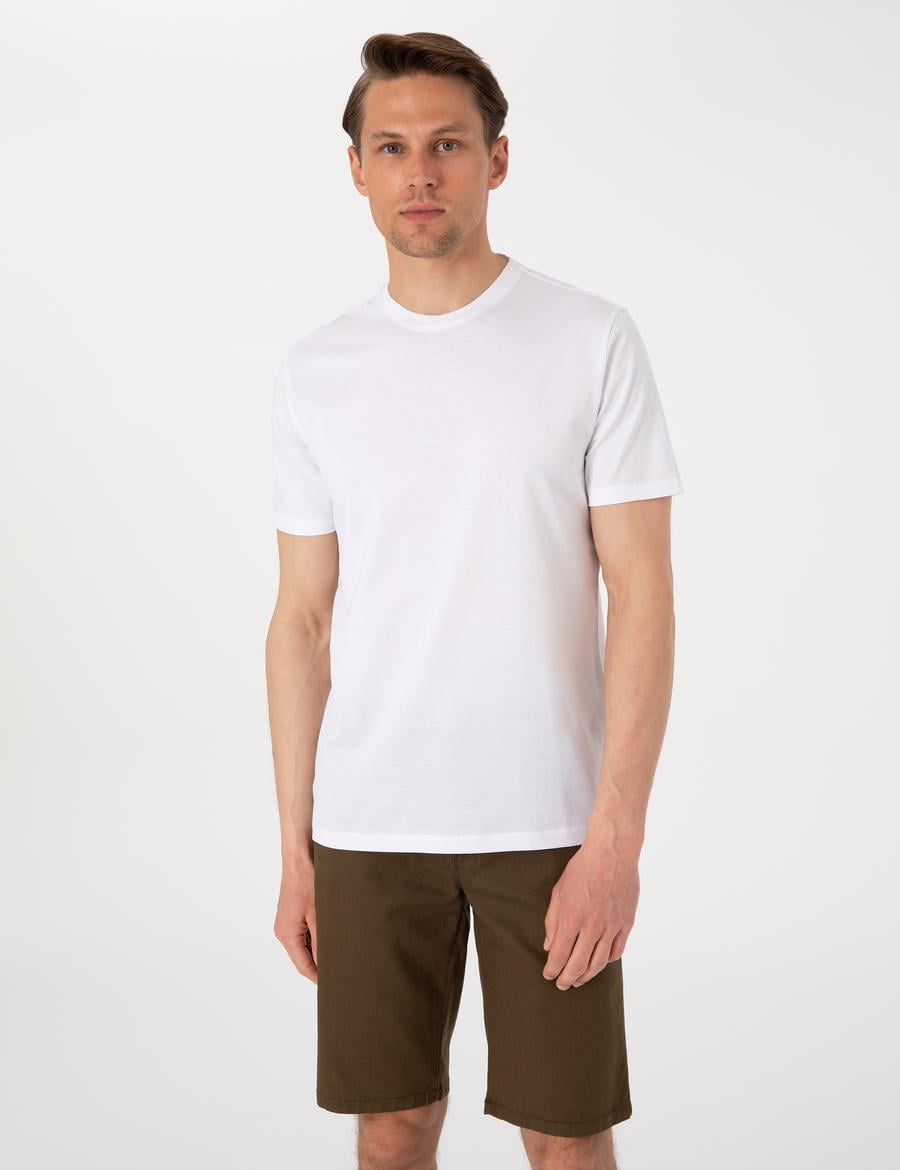 Beyaz Slim Fit Merserize Basic Tişört