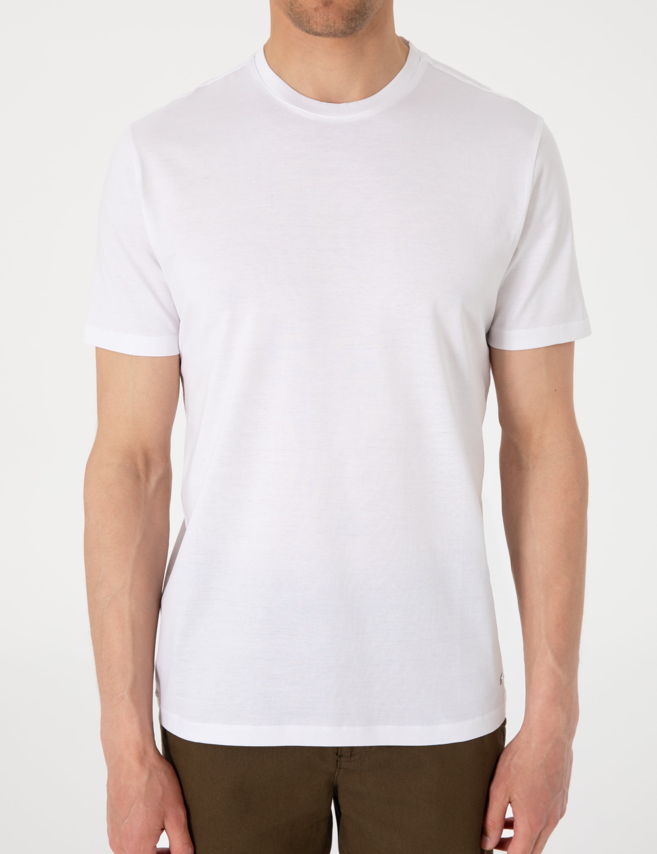 Beyaz Slim Fit %100 Pamuk Merserize Basic Tişört - Image 6