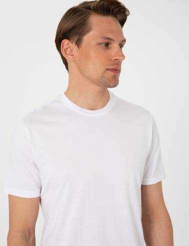 Beyaz Slim Fit %100 Pamuk Merserize Basic Tişört