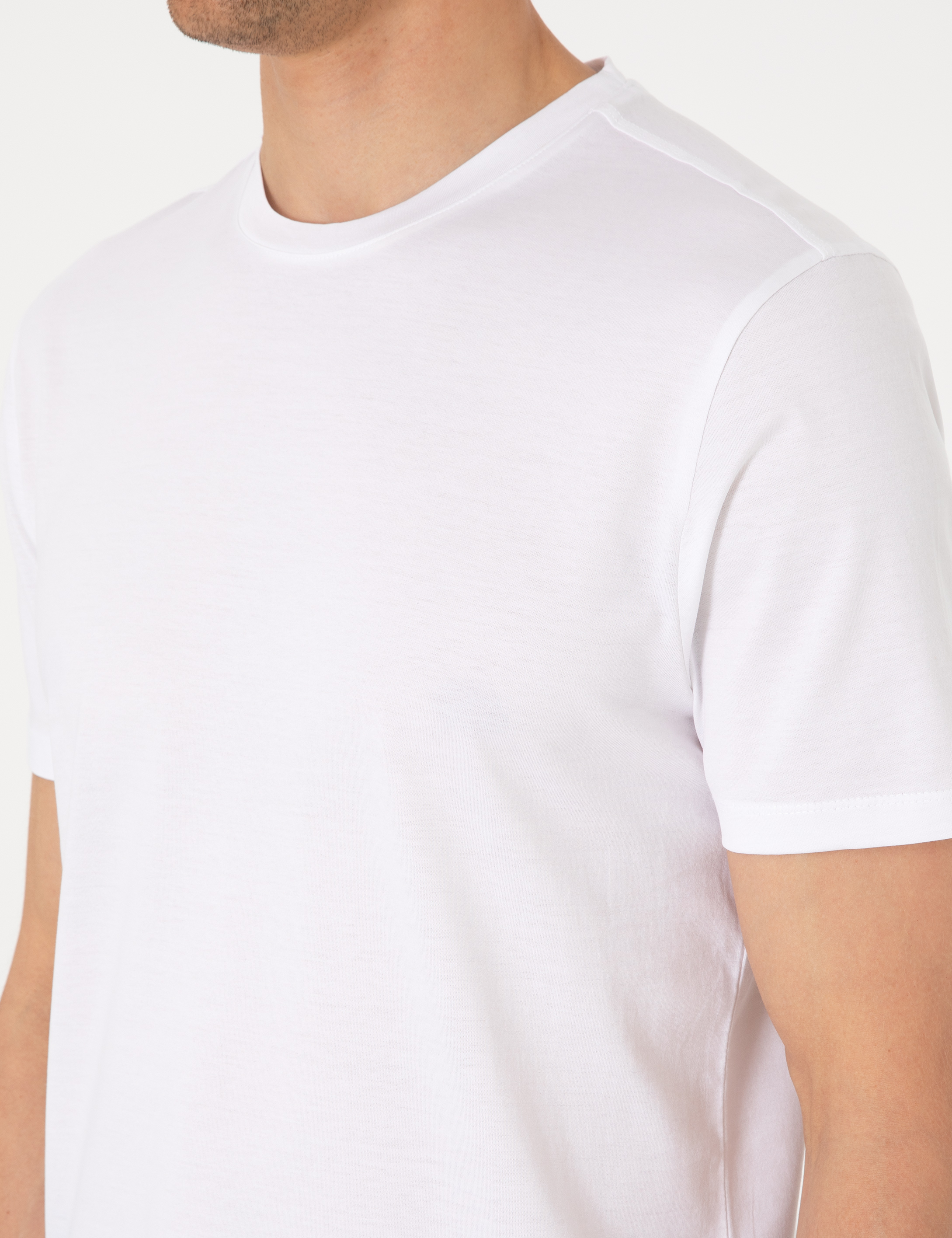 Beyaz Slim Fit %100 Pamuk Merserize Basic Tişört - Image 7