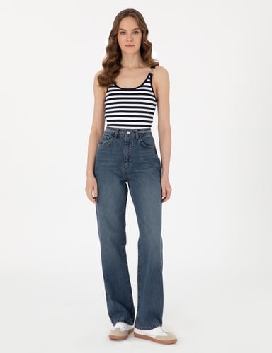 İndigo Waist Flare Fit Jean Pantolon