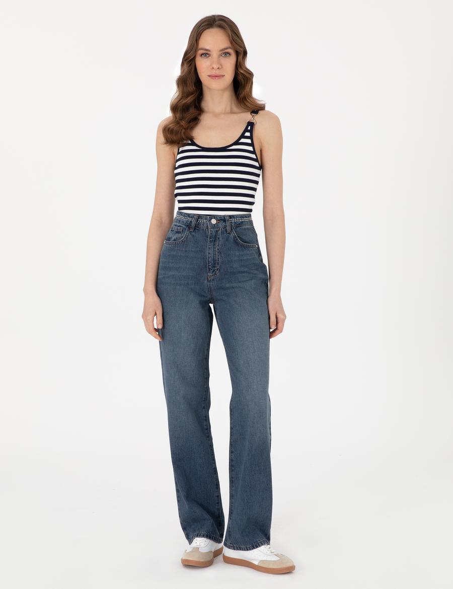 İndigo Waist Flare Fit Jean Pantolon