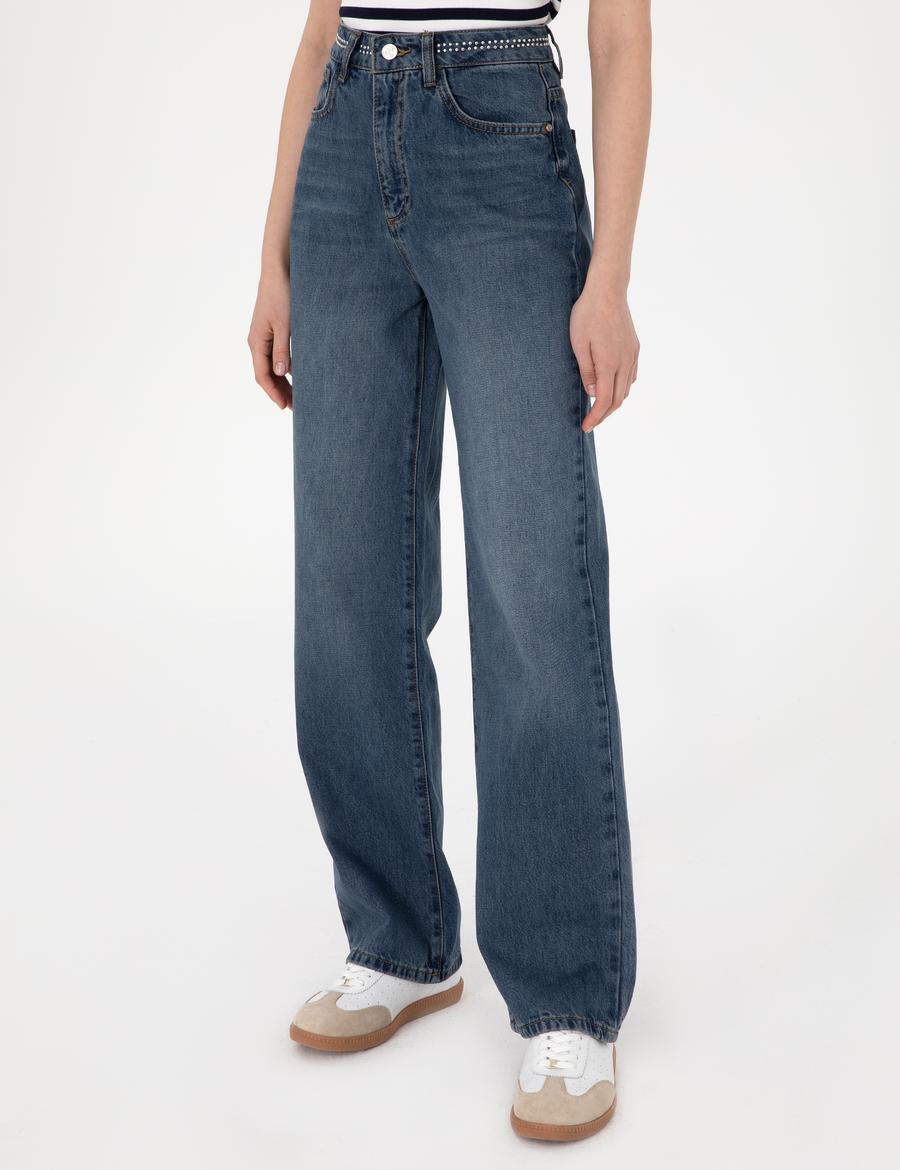 İndigo Waist Flare Fit Jean Pantolon