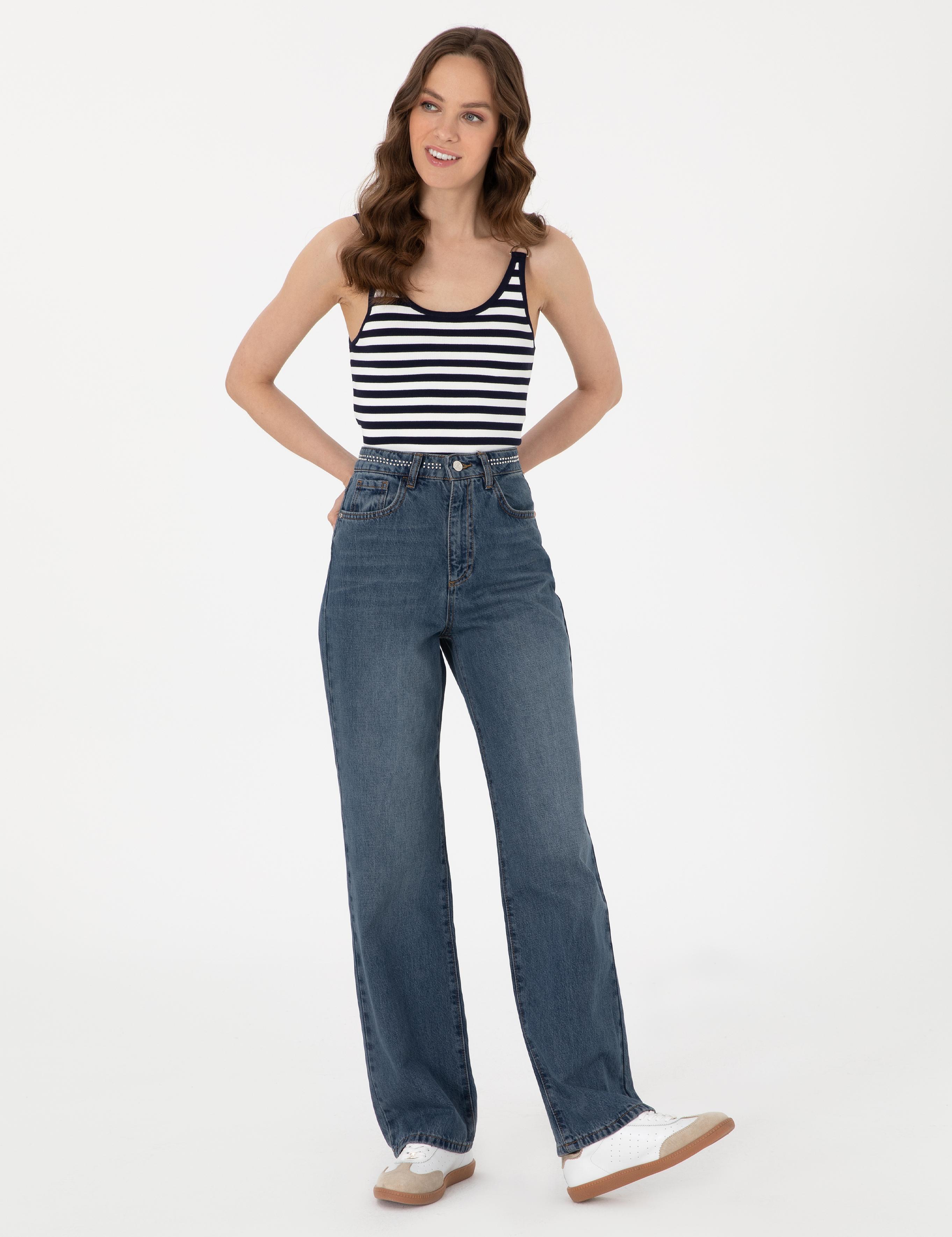 İndigo Waist Flare Fit Jean Pantolon