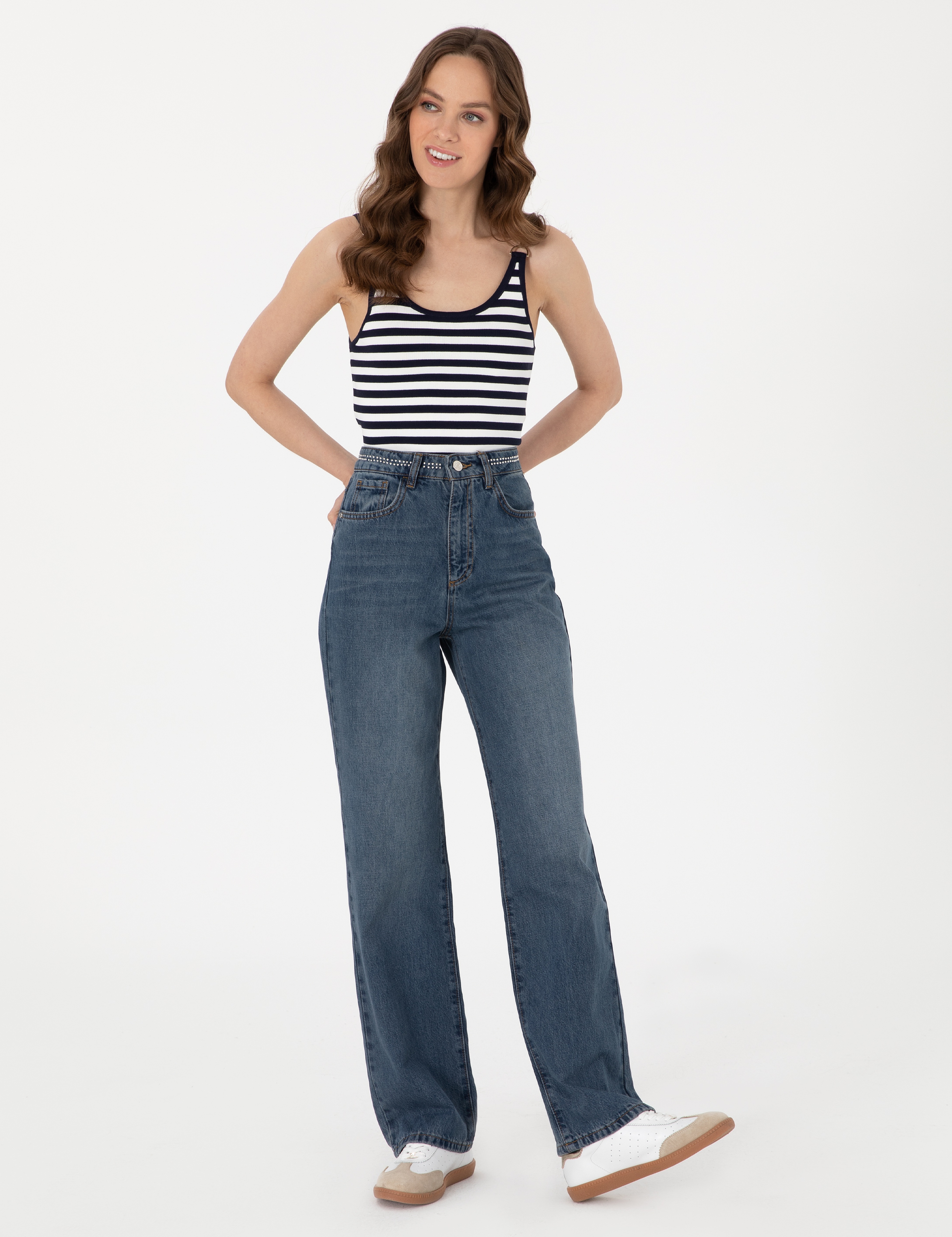 İndigo Waist Flare Fit Jean Pantolon - Image 3