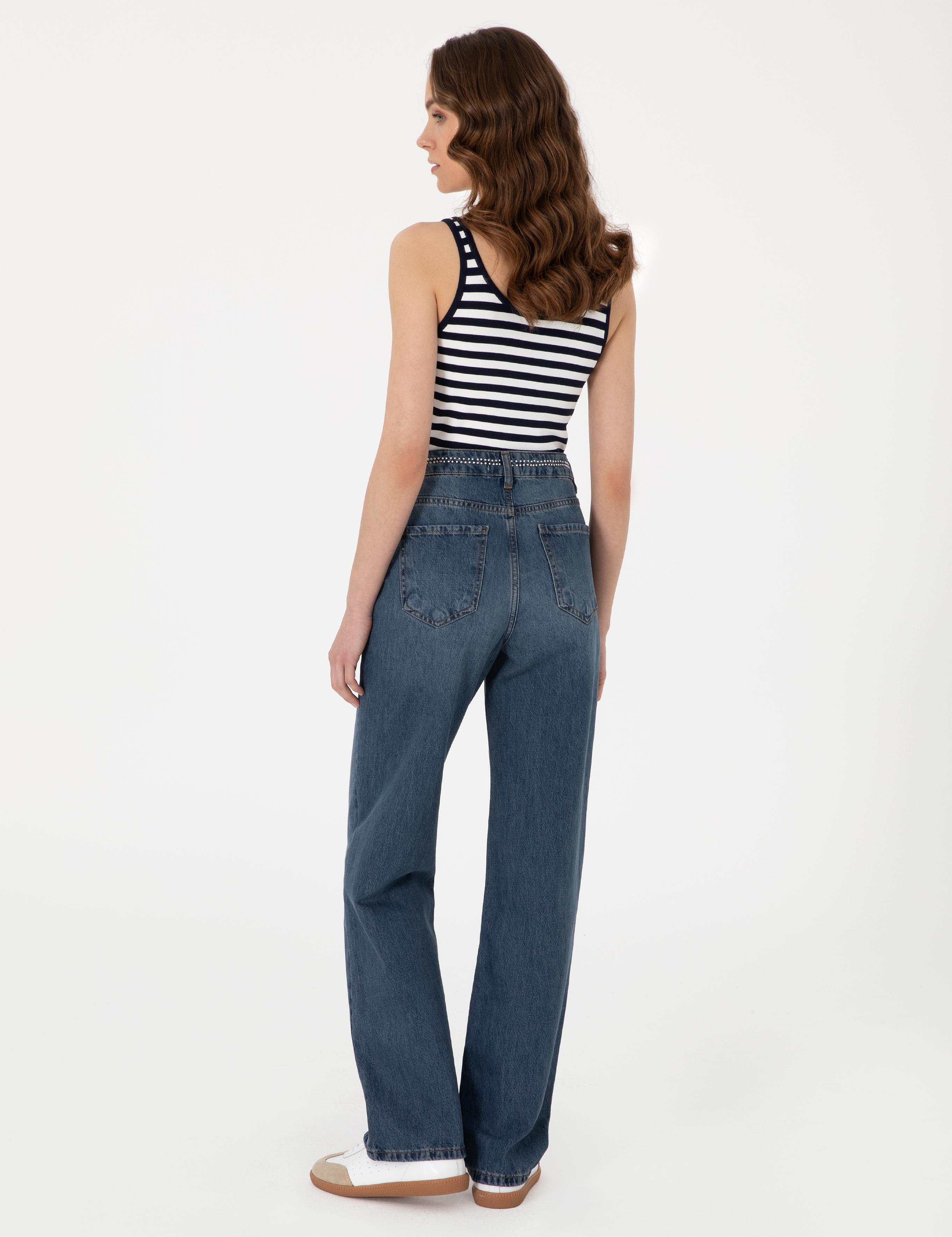 İndigo Waist Flare Fit Jean Pantolon