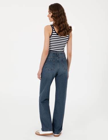 İndigo Waist Flare Fit Jean Pantolon
