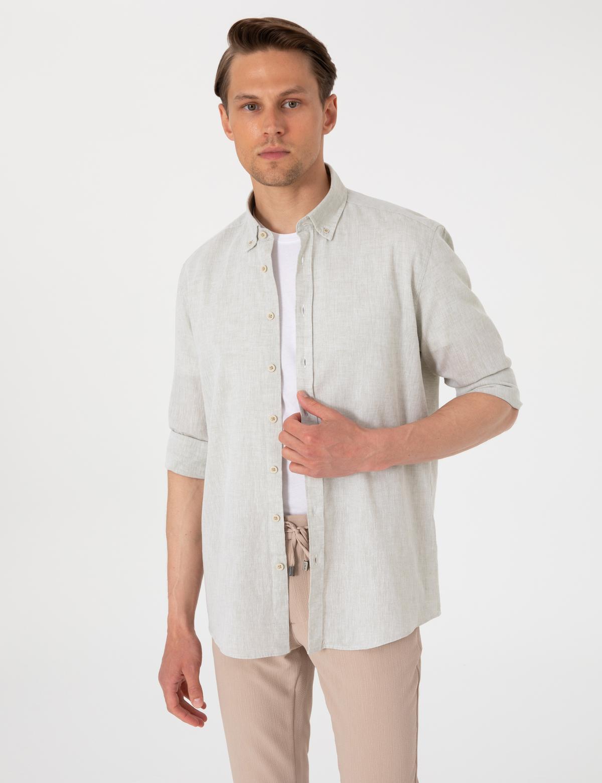 Yeşil Regular Fit Uzun Kollu Gömlek