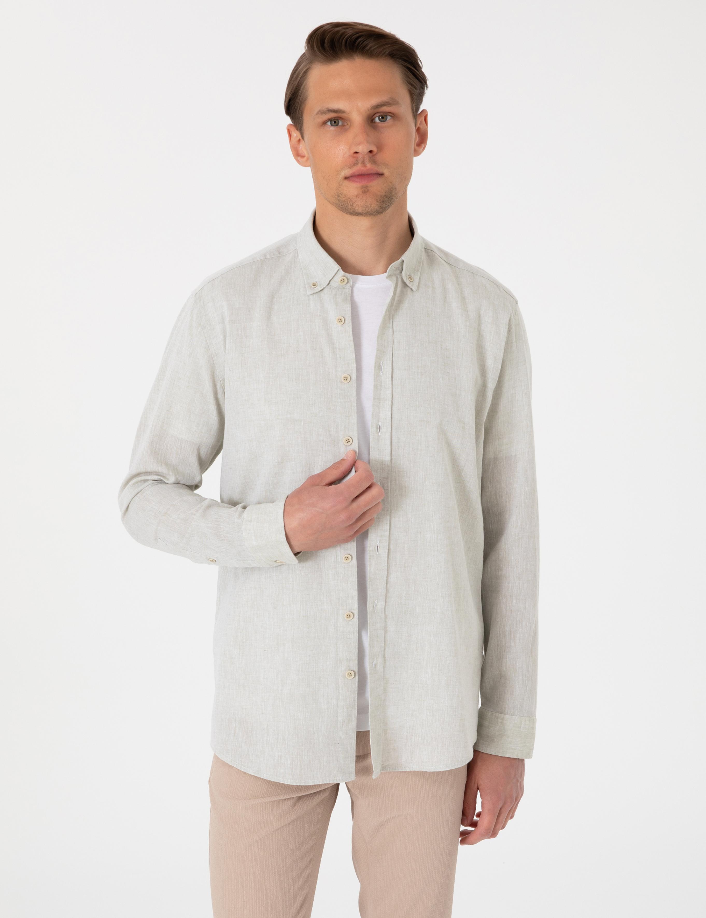 Yeşil Regular Fit Uzun Kollu Gömlek