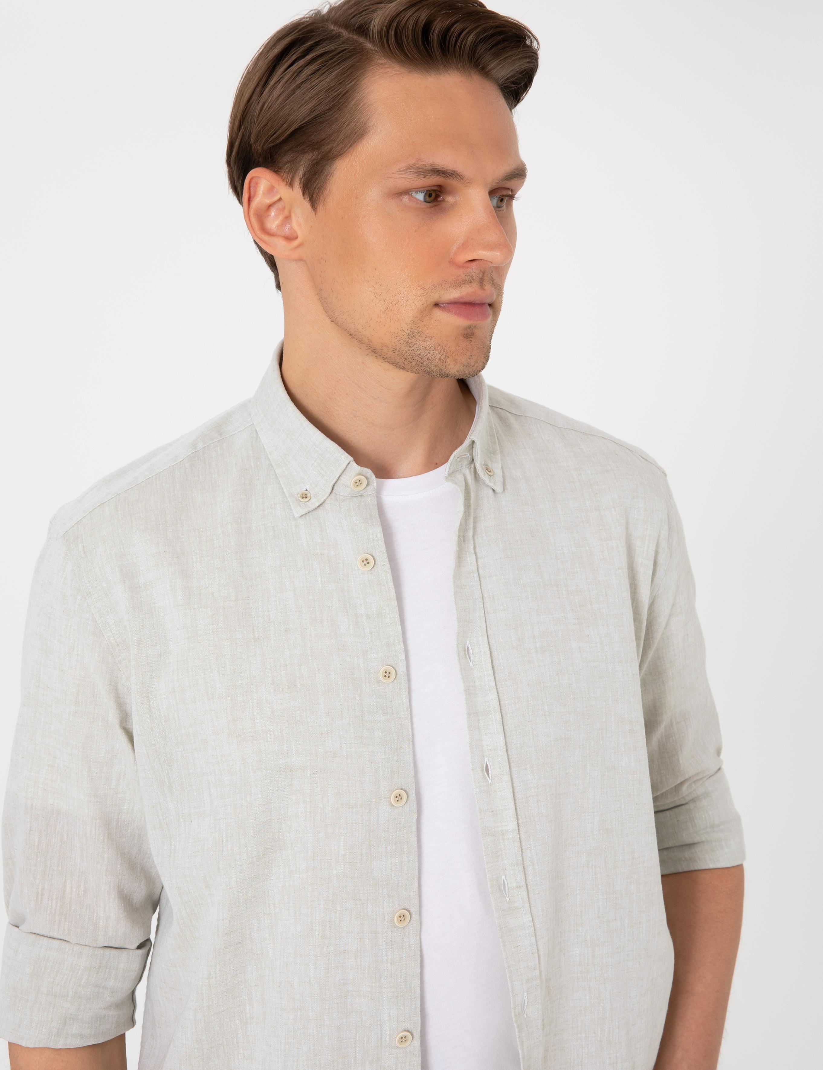 Yeşil Regular Fit Uzun Kollu Gömlek