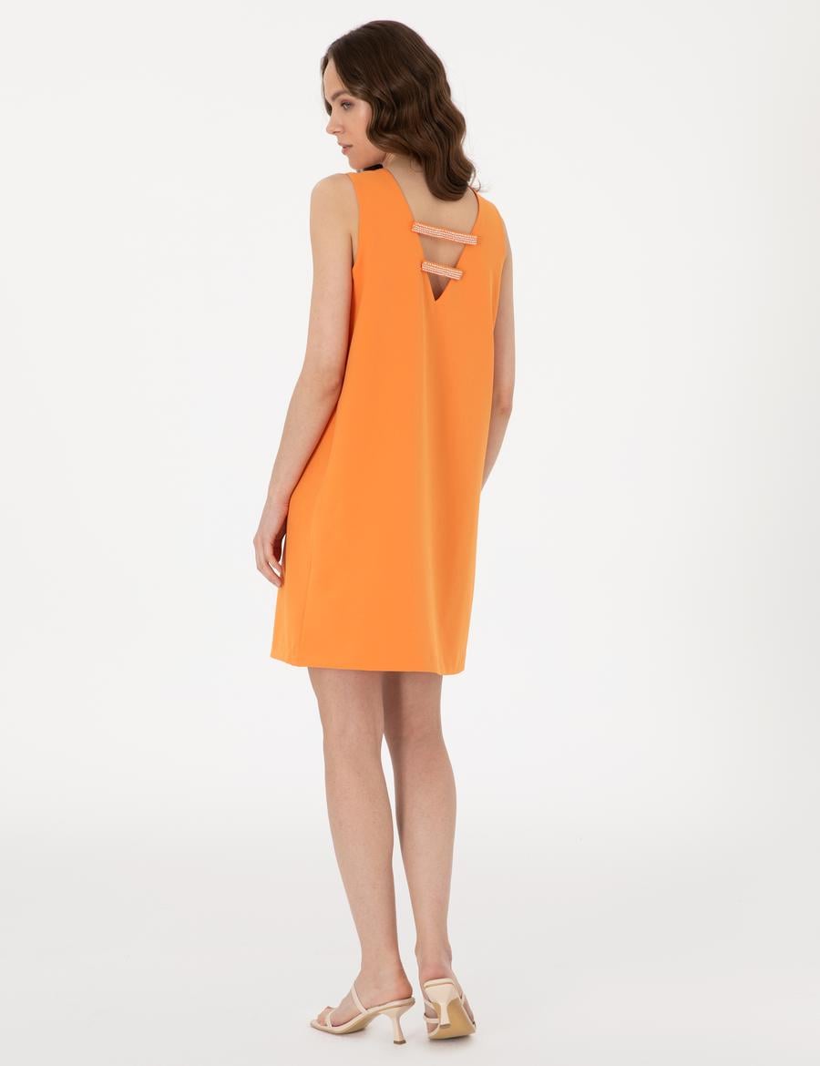 Turuncu A Kesim Dokuma Elbise