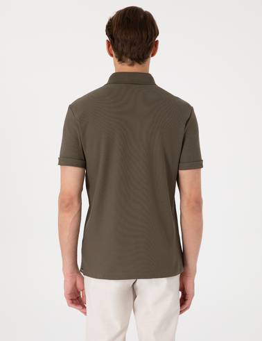 Haki Slim Fit %100 Pamuk Kıvrılmaz Amerikan Pike Polo Yaka Basic Tişört