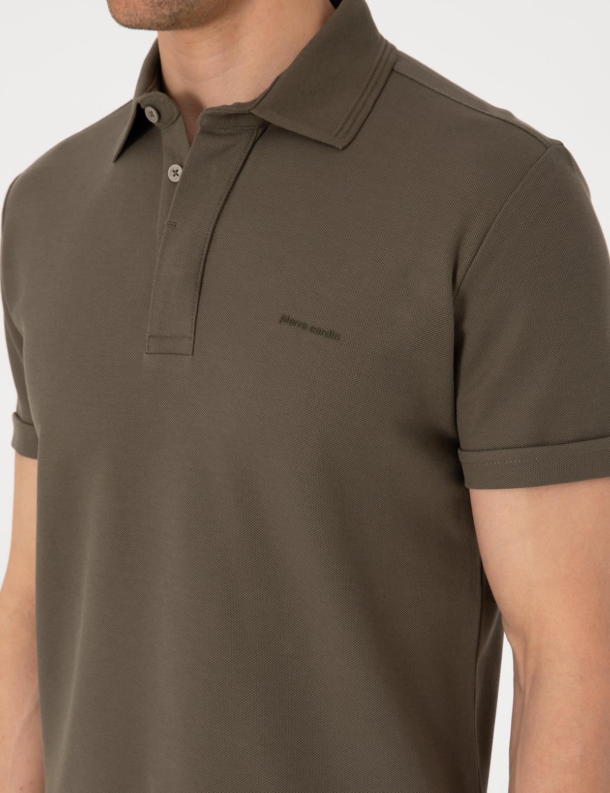 Haki Slim Fit %100 Pamuk Kıvrılmaz Amerikan Pike Polo Yaka Basic Tişört - 50306154025