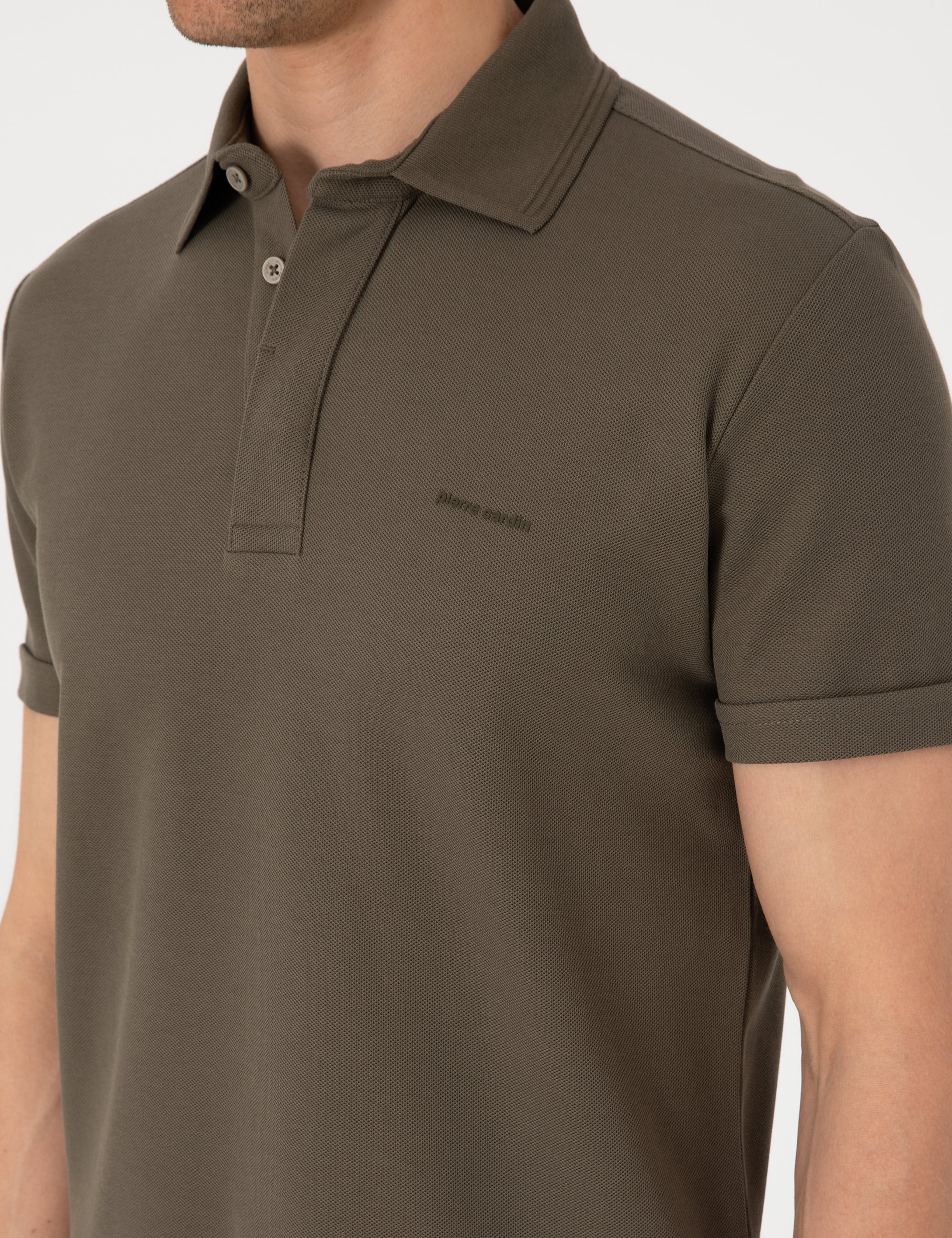 Haki Slim Fit %100 Pamuk Kıvrılmaz Amerikan Pike Polo Yaka Basic Tişört