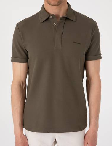 Haki Slim Fit %100 Pamuk Kıvrılmaz Amerikan Pike Polo Yaka Basic Tişört