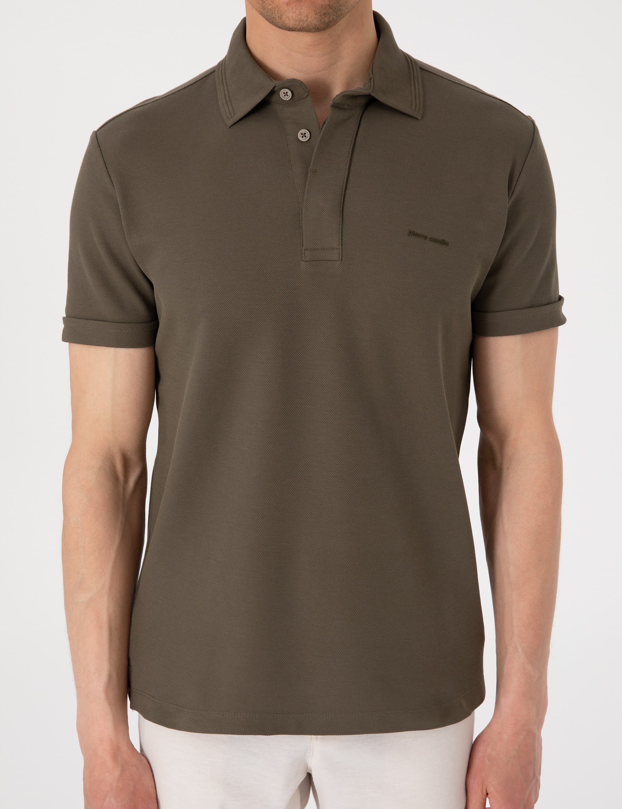 Haki Slim Fit %100 Pamuk Kıvrılmaz Amerikan Pike Polo Yaka Basic Tişört - Image 6
