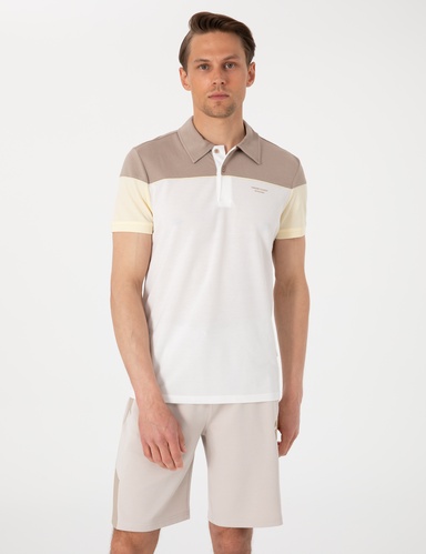 Ekru Slim Fit Düğmeli Polo Yaka Tişört