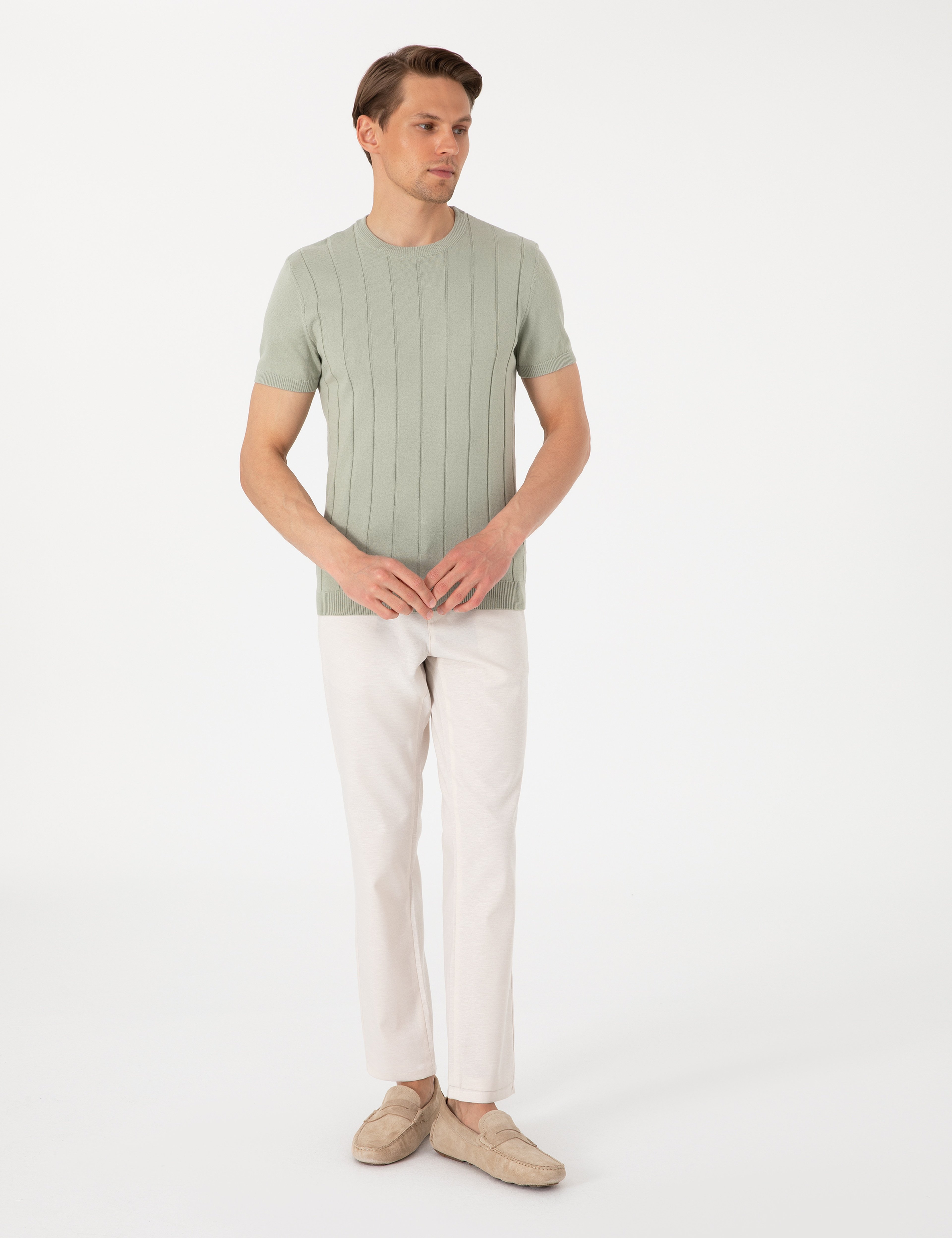 Çağla Slim Fit %100 Pamuk Bisiklet Yaka Triko Tişört