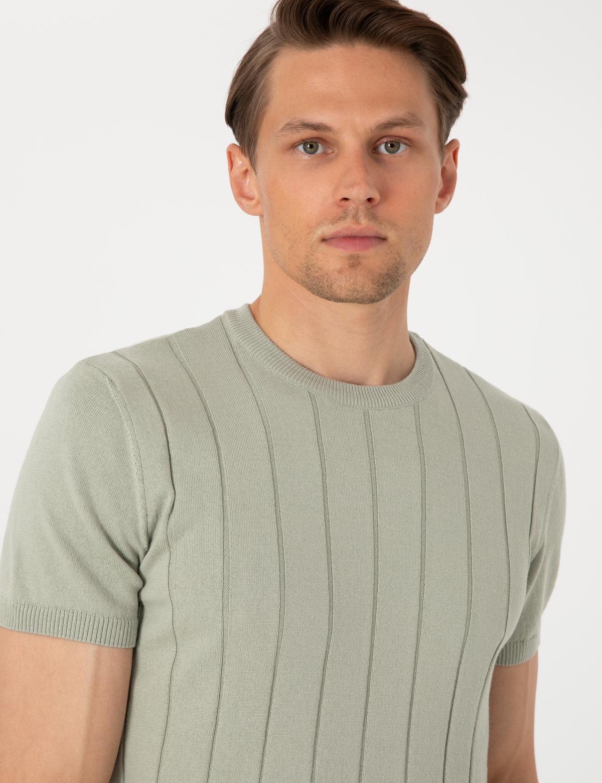 Çağla Slim Fit %100 Pamuk Bisiklet Yaka Triko Tişört - 50307312013