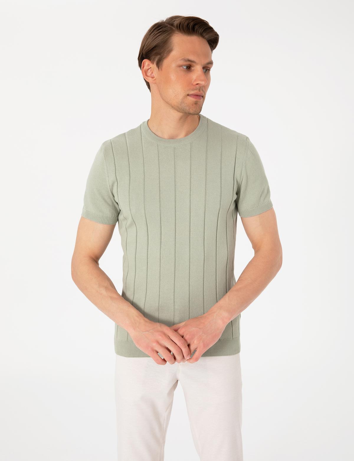 Çağla Slim Fit %100 Pamuk Bisiklet Yaka Triko Tişört - 50307312013