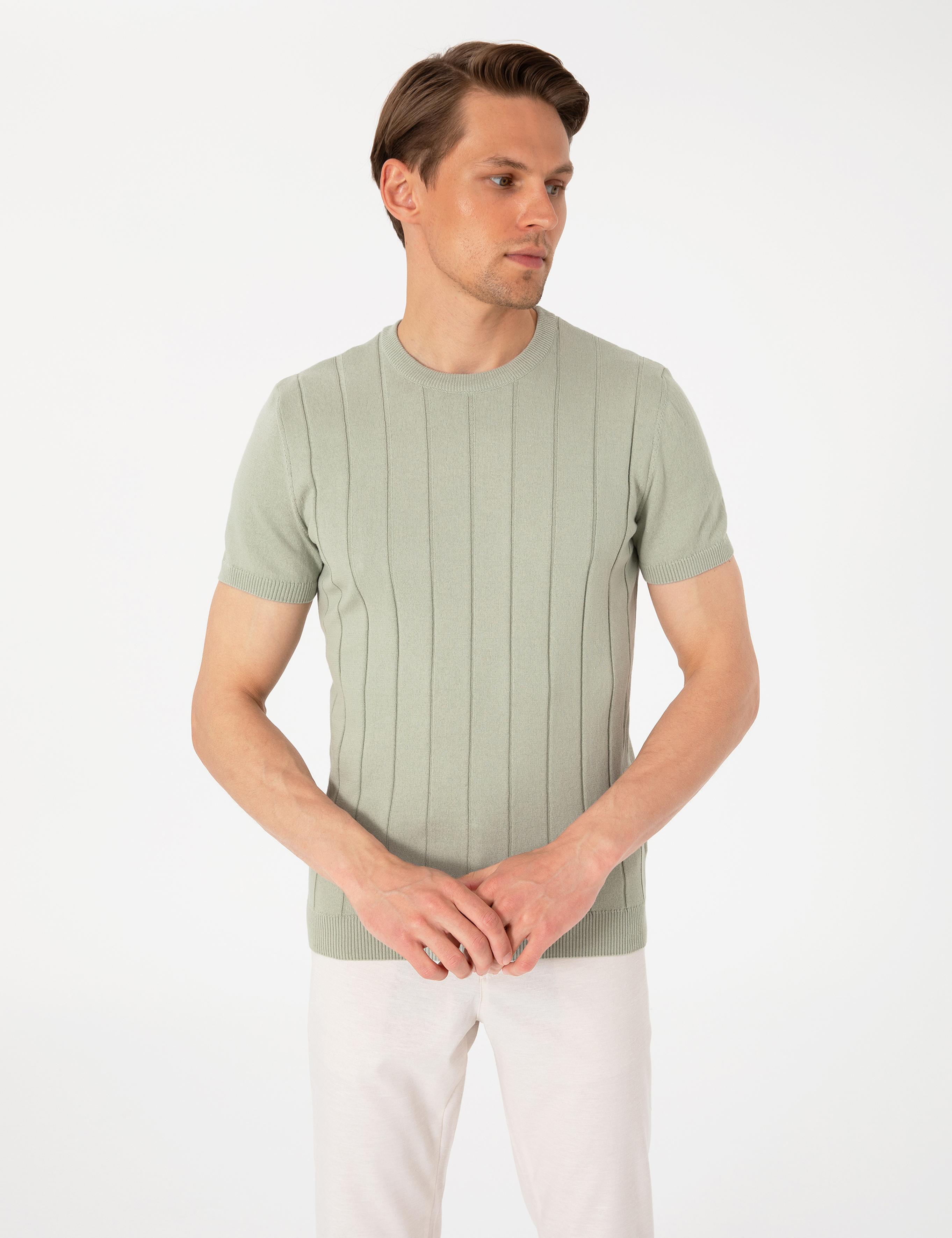 Çağla Slim Fit %100 Pamuk Bisiklet Yaka Triko Tişört