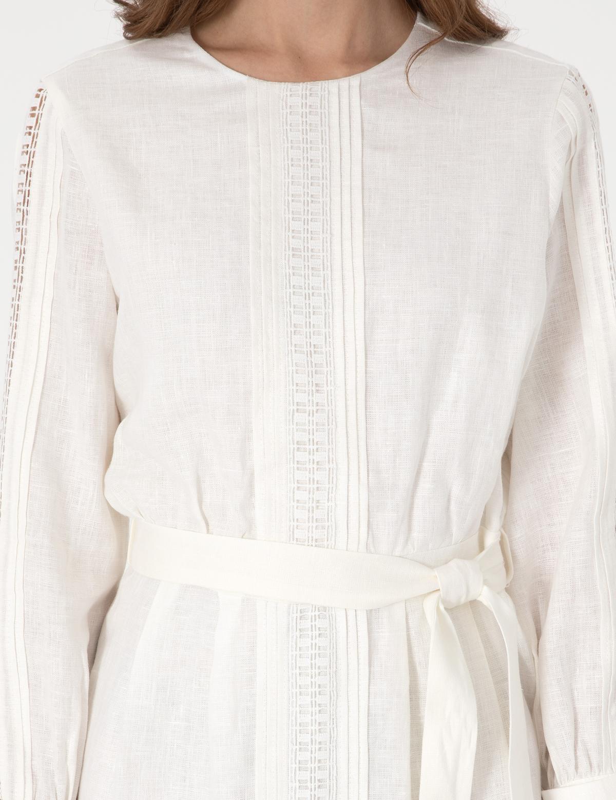 Beyaz Regular Fit Dokuma Elbise - 50301065003