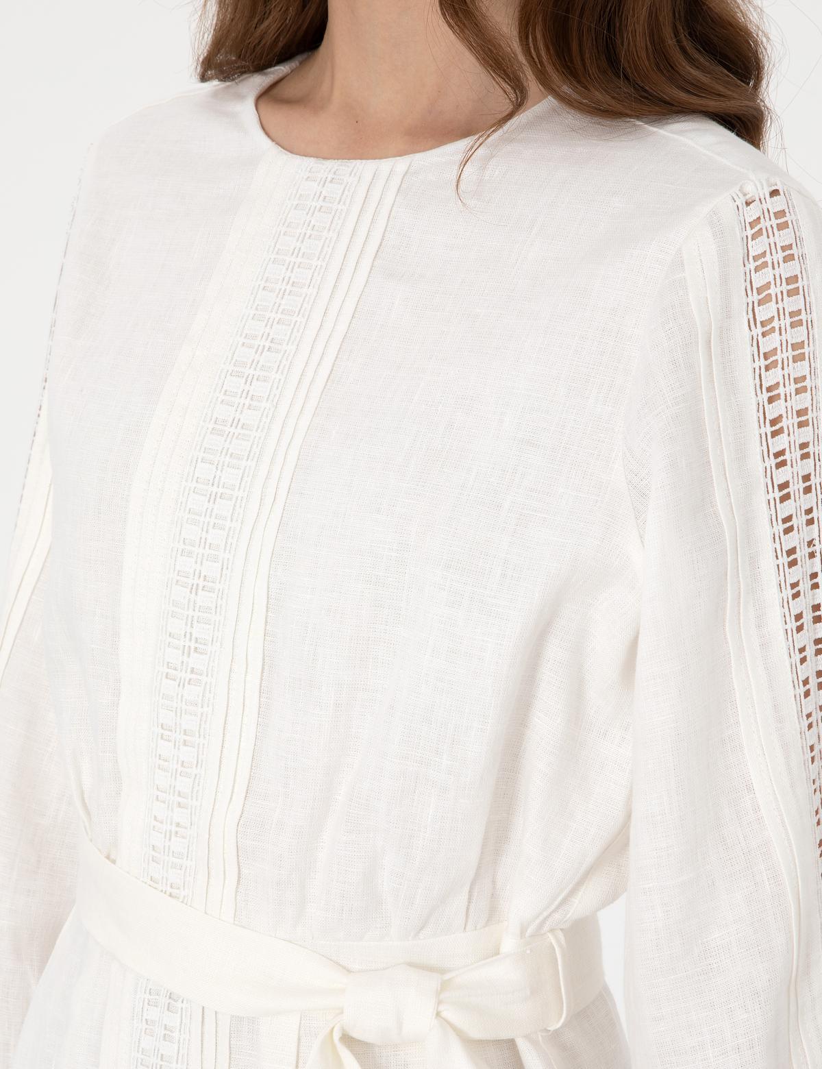 Beyaz Regular Fit Dokuma Elbise - 50301065003