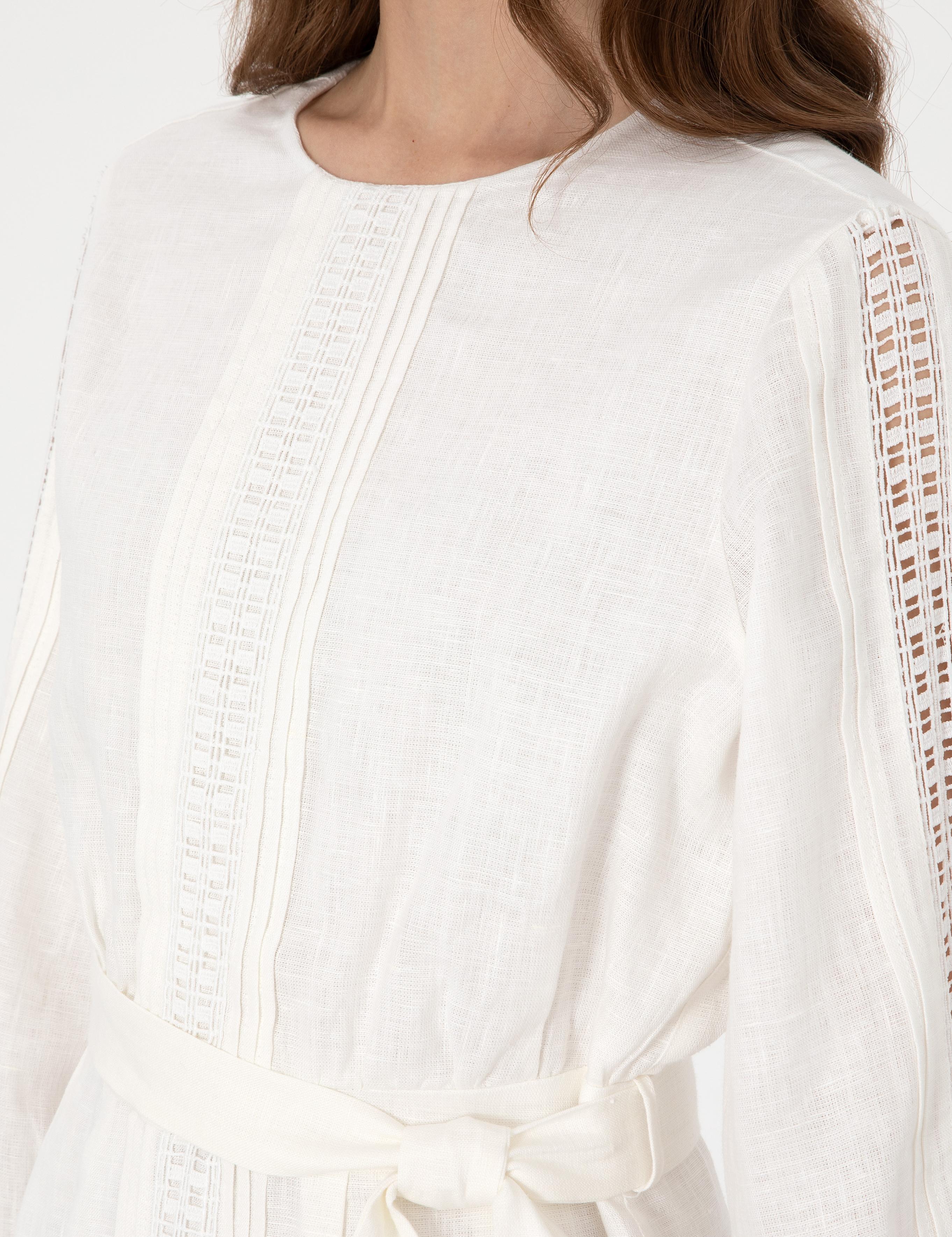 Beyaz Regular Fit Dokuma Elbise