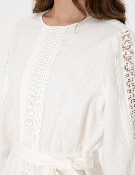 Beyaz Regular Fit Dokuma Elbise - 50301065003