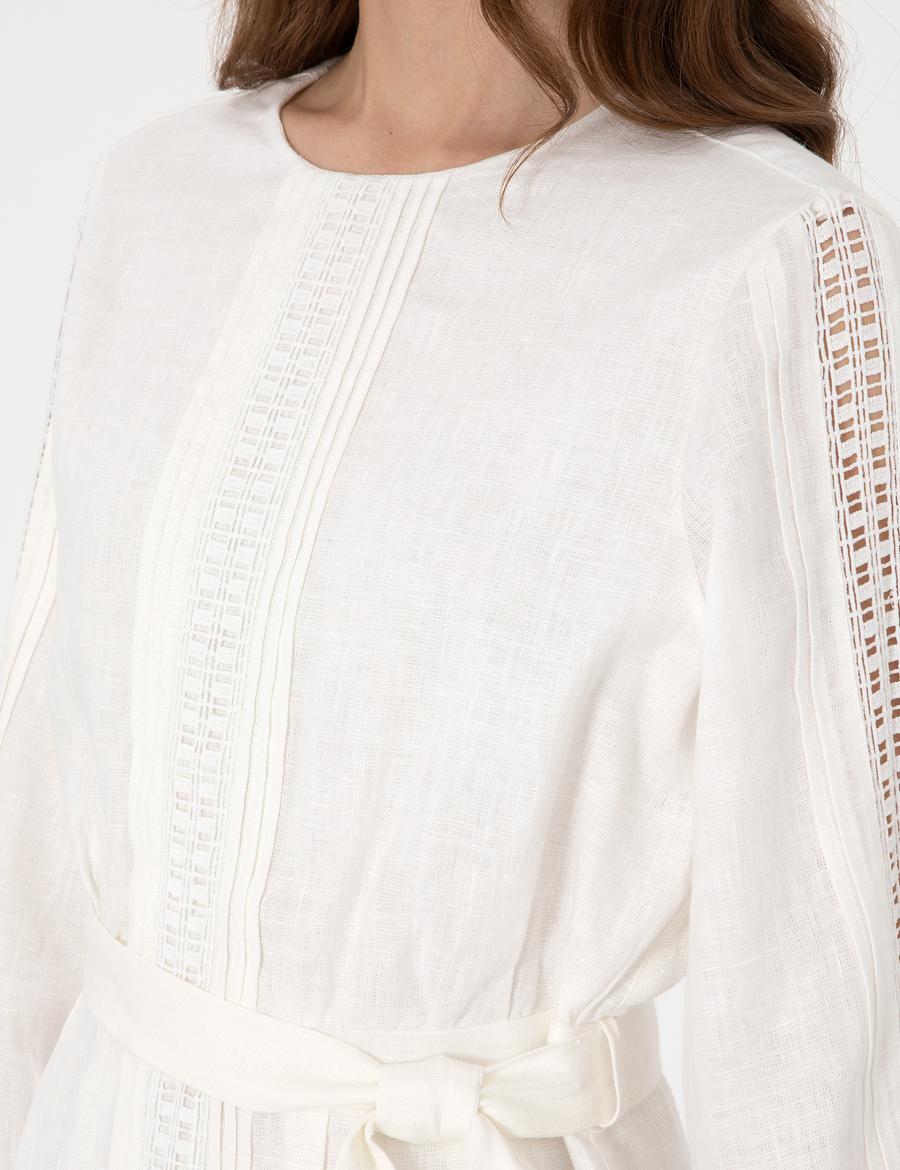 Beyaz Regular Fit Dokuma Elbise