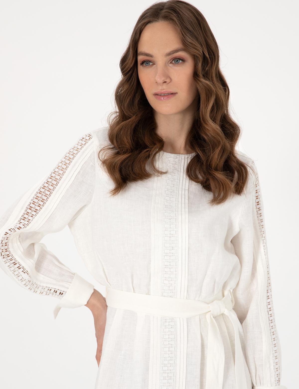 Beyaz Regular Fit Dokuma Elbise - 50301065003