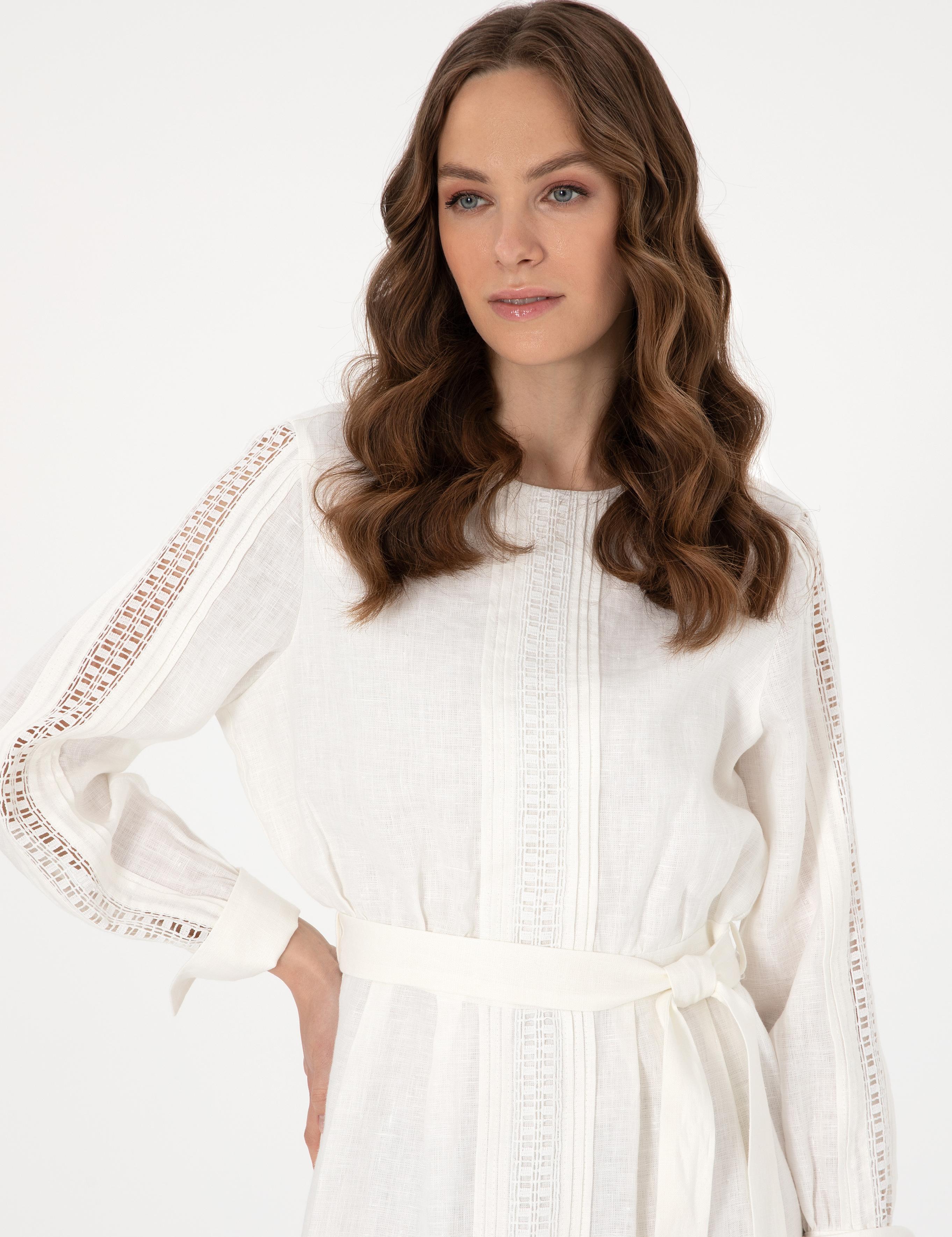 Beyaz Regular Fit Dokuma Elbise