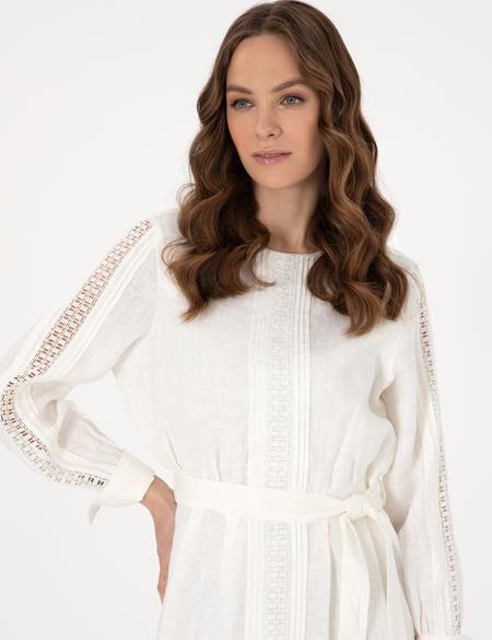 Beyaz Regular Fit Dokuma Elbise - 50301065003