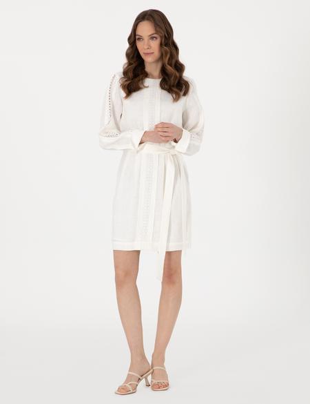 Beyaz Regular Fit Dokuma Elbise - 50301065003