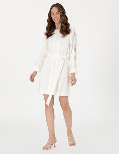 Beyaz Regular Fit Dokuma Elbise - 50301065003