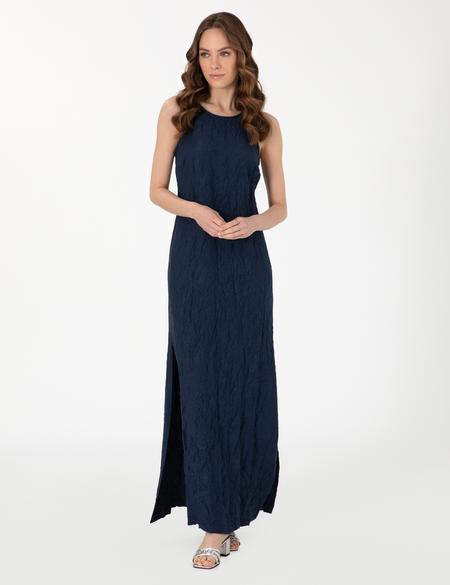 Lacivert Regular Fit Dokuma Elbise - 50301062002