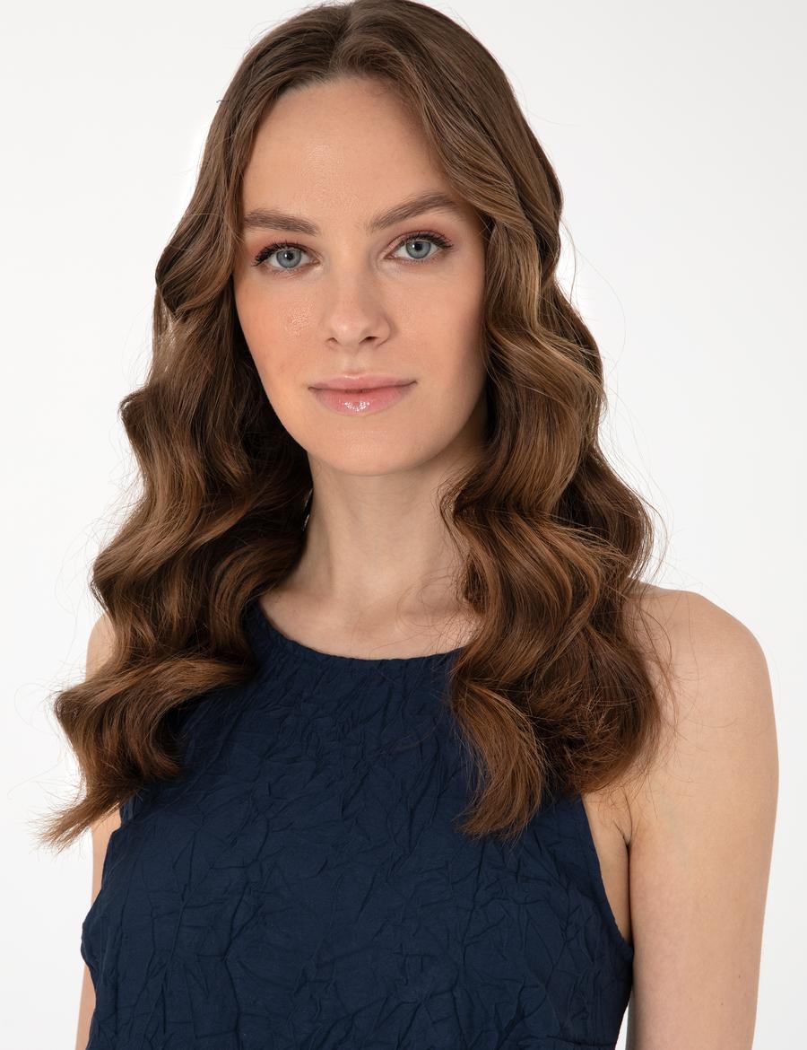 Lacivert Regular Fit Dokuma Elbise