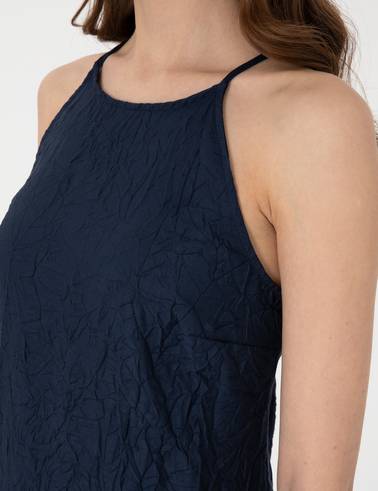Lacivert Regular Fit Dokuma Elbise