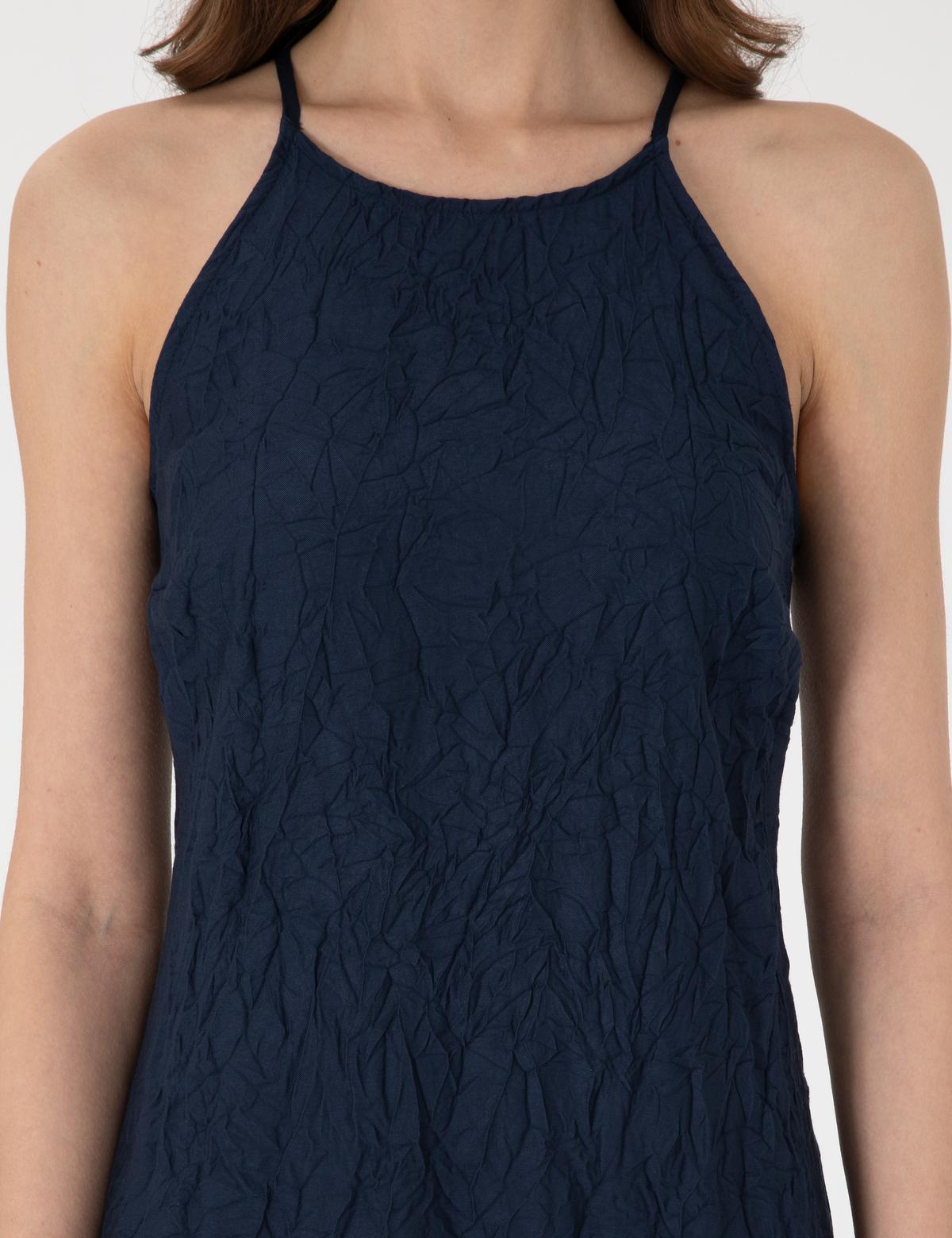 Lacivert Regular Fit Dokuma Elbise - 50301062002