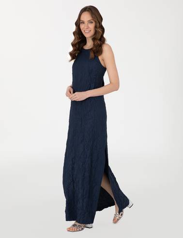Lacivert Regular Fit Dokuma Elbise