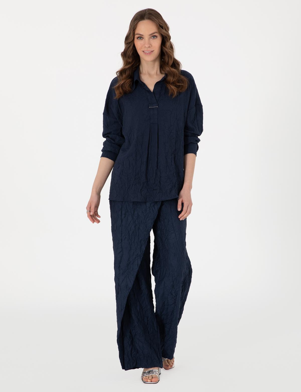 Lacivert Oversize Uzun Kollu Gömlek - 50301069004