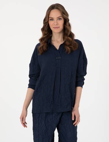 Lacivert Oversize Uzun Kollu Gömlek