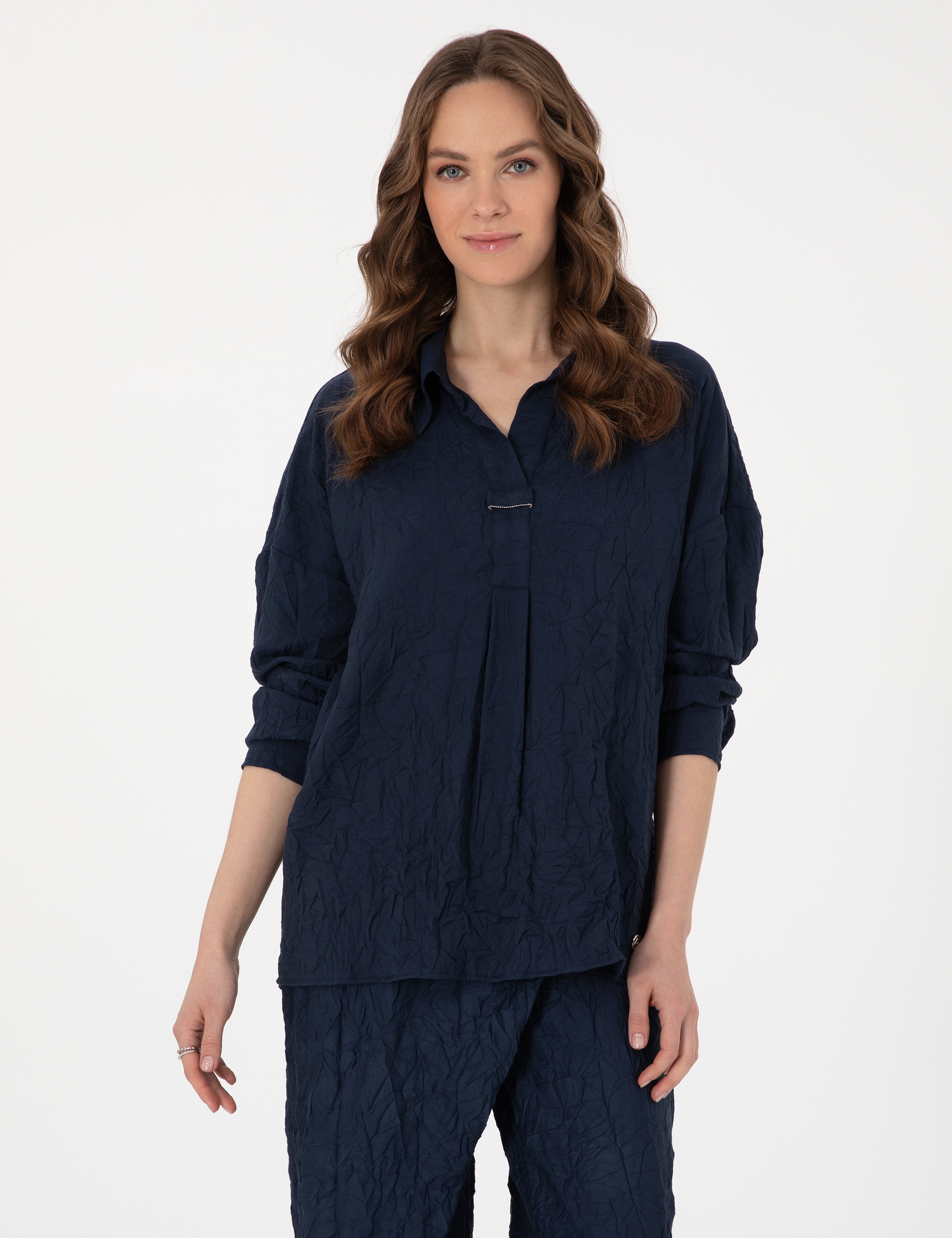 Lacivert Oversize Uzun Kollu Gömlek - Image 3