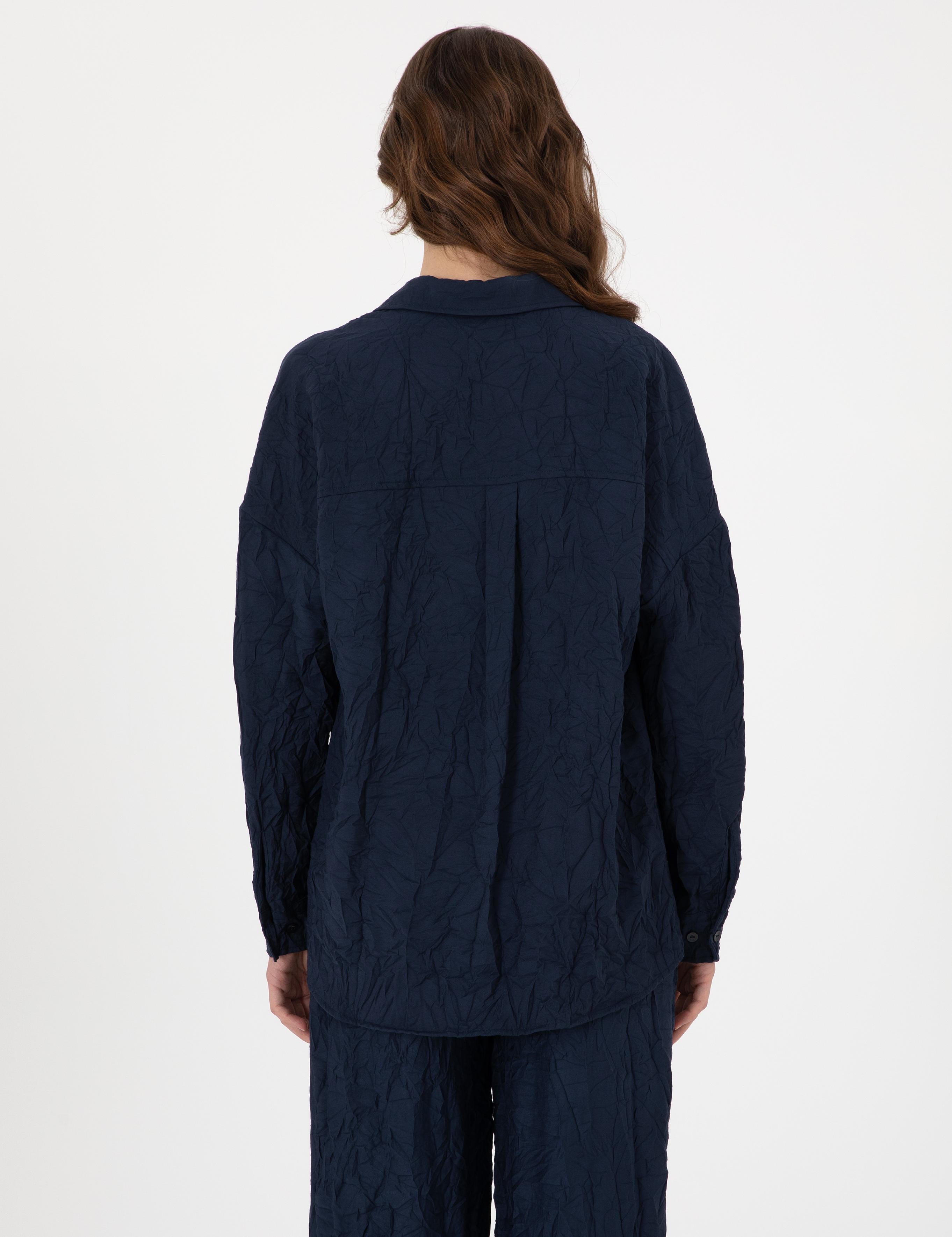 Lacivert Oversize Uzun Kollu Gömlek