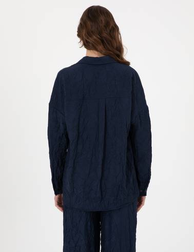 Lacivert Oversize Uzun Kollu Gömlek