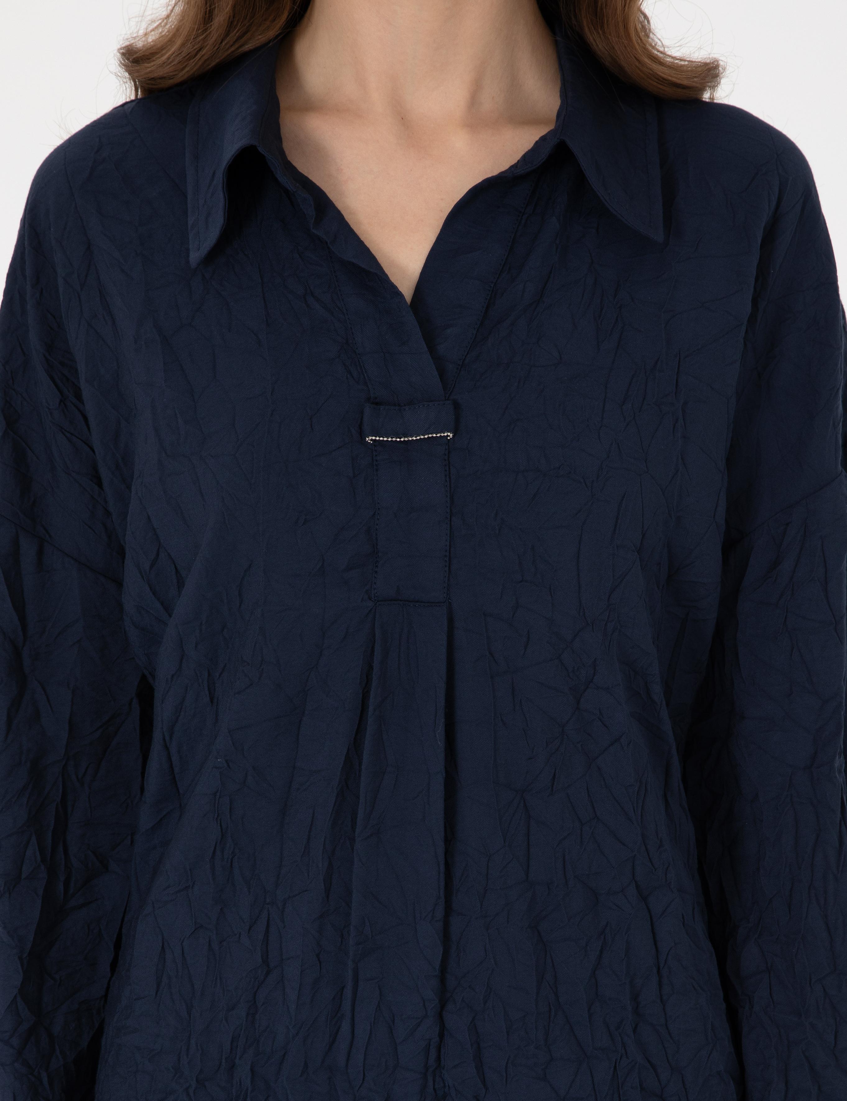 Lacivert Oversize Uzun Kollu Gömlek